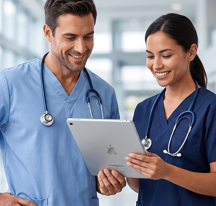 Healthcare professionals reviewing training